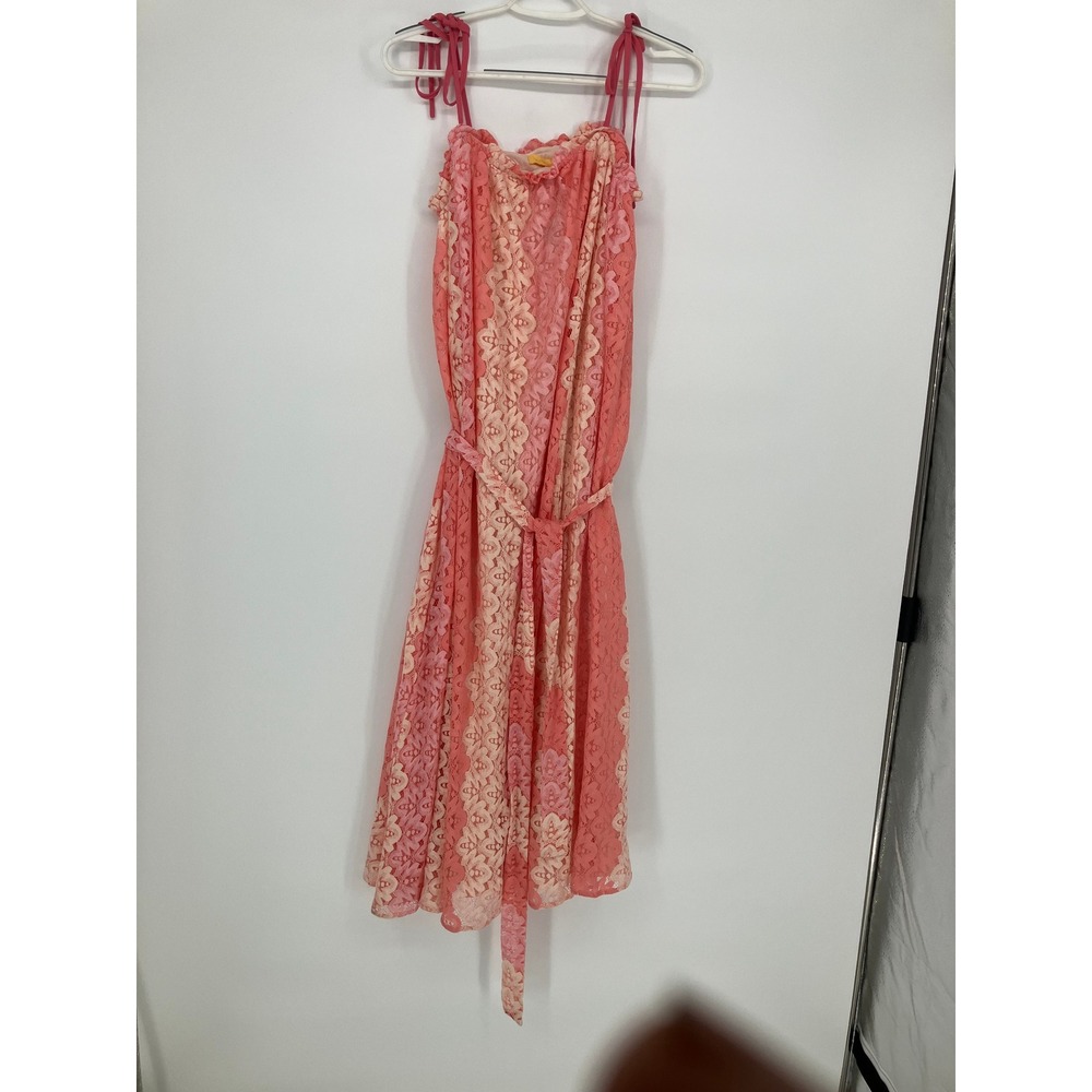 Flying Tomato Lace Midi Dress Coral Peach Floral Stripe Tie Strap Small